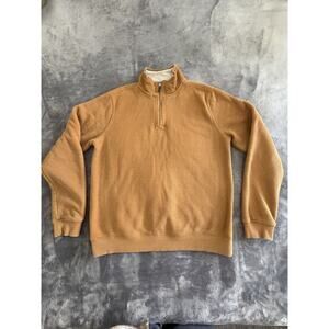 Lee Sherpa Lined Knit 1/4 Zip Mock Neck Pullover Sweatshirt Brown Men's M